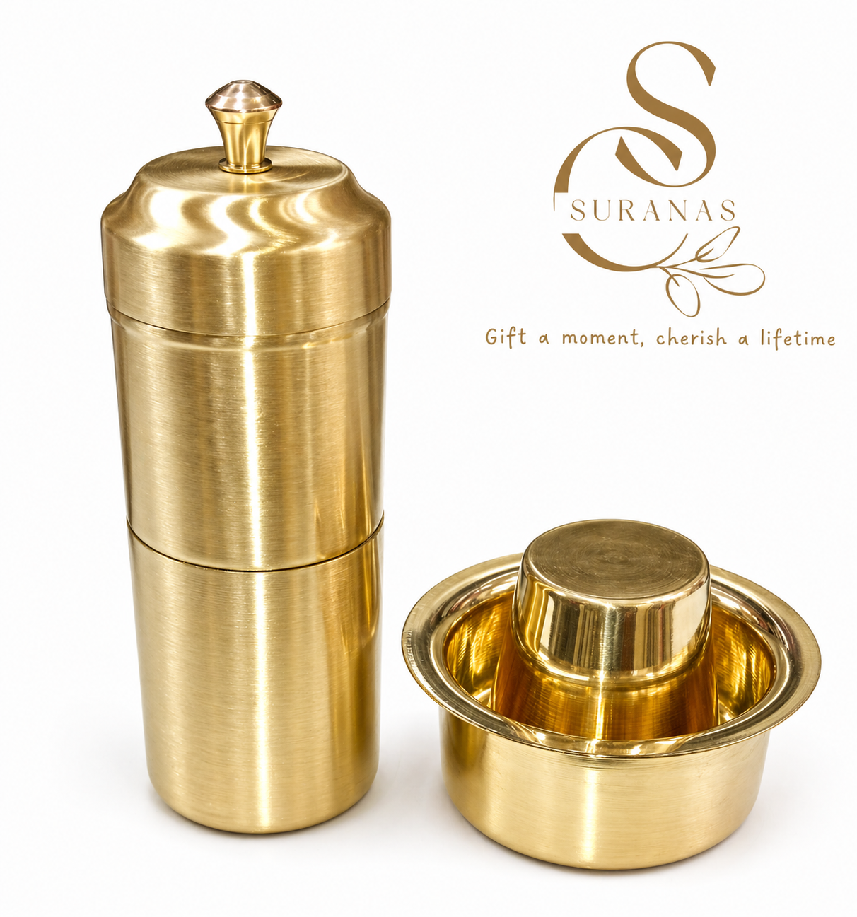 Brass coffee filter set by Suranas