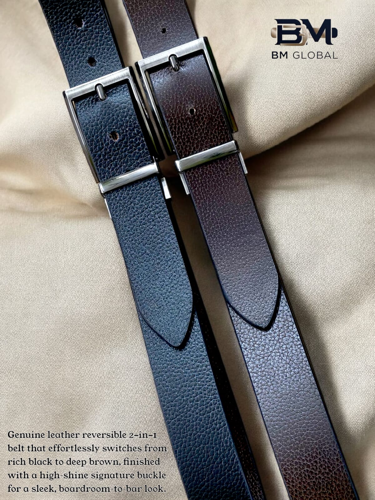 REVERSIBLE 2IN1 LEATHER BELT by BLUEMAX COLLECTION LLP