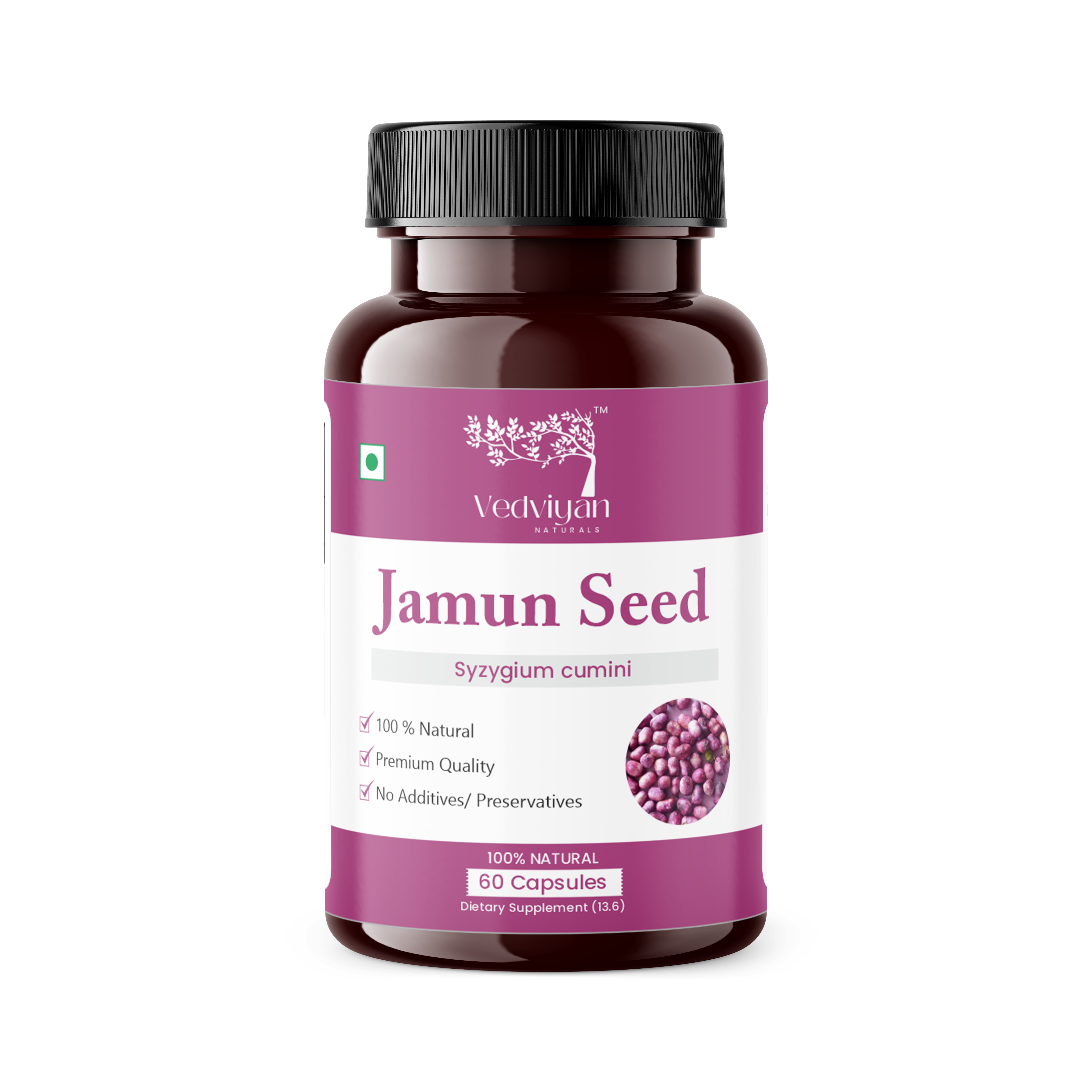 VedViyan Naturals Jamun Seed Capsules |500 mg 60 veg capsules |Supplement for Natural blood sugar balancing by M & V FOODS AND HERBS